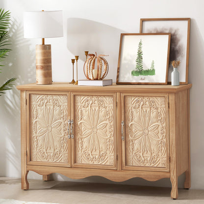 RoyalCraft Farmhouse Sideboard Buffet Cabinet with Storage, 49" Solid Wood Credenza Buffet Table Coffee Bar Wine Bar Storage Cabinet with 3 Doors for Dining Room Living Room Hallway, (Provence Grain)