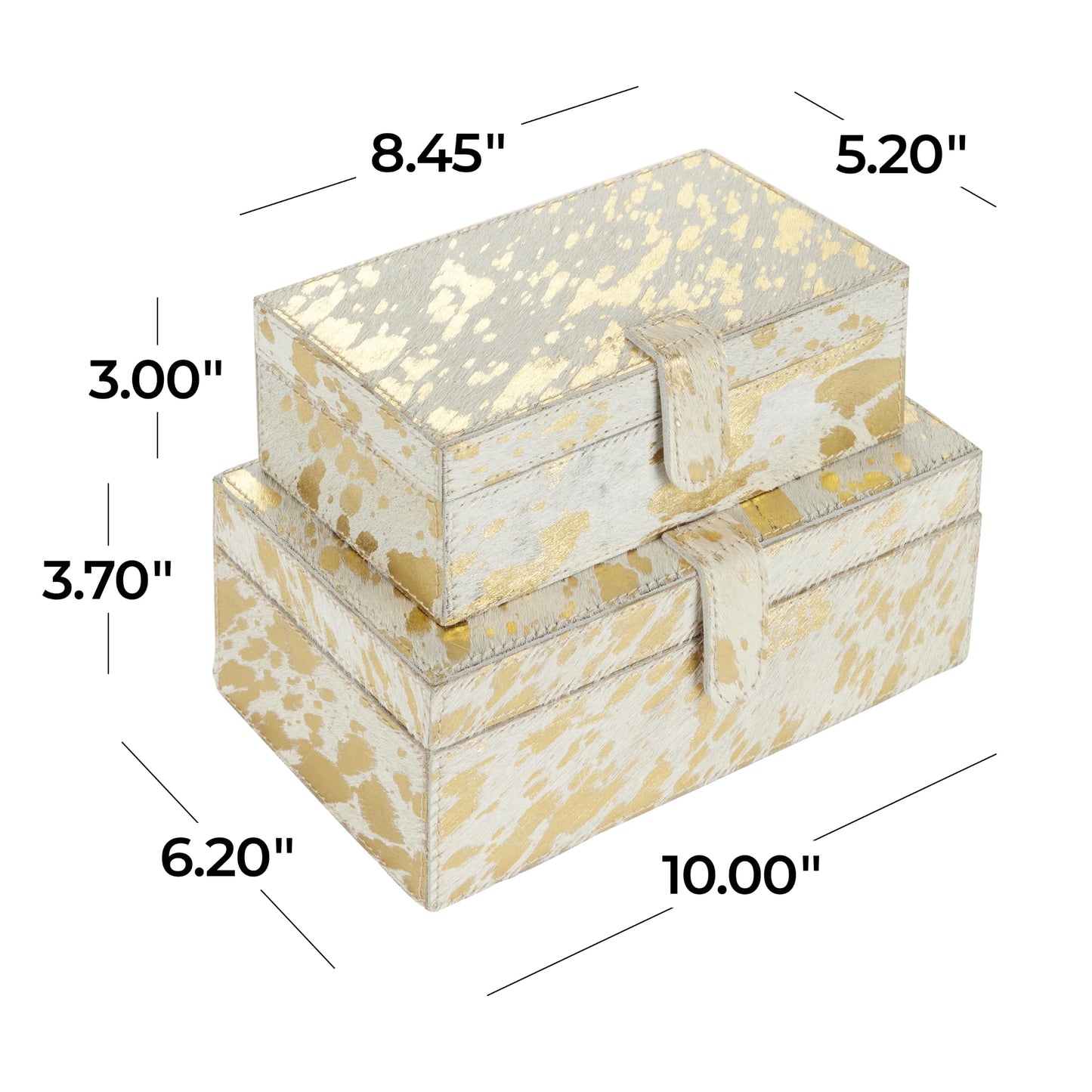 Deco 79 Leather Handmade Decorative Box Decorative Keepsake Boxes with Gold Foil Paint, Set of 2 Storage Boxes 8", 10"W, Gold