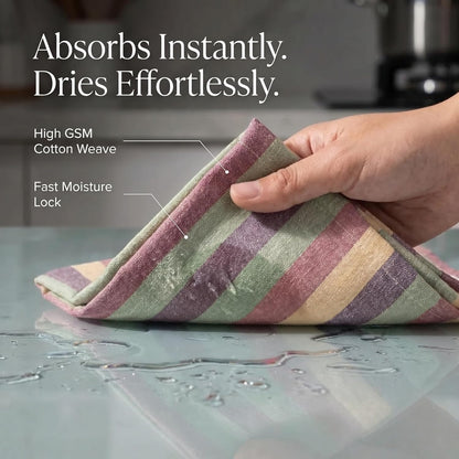 Set 6 20" X30 100% Urban Villa Kitchen Towels Harvest Stripes Dish Towels of Cotton Highly Absorbent Quick Drying Dish