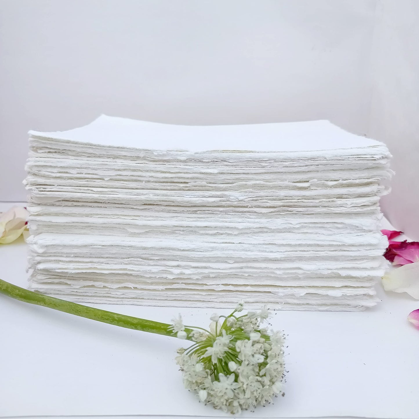 E-Tailor Handmade Cotton Deckle Edge Paper Loose Leaf Sheets 130 GSM Ivory White (Pack of 1-5x7-20-Sheets)