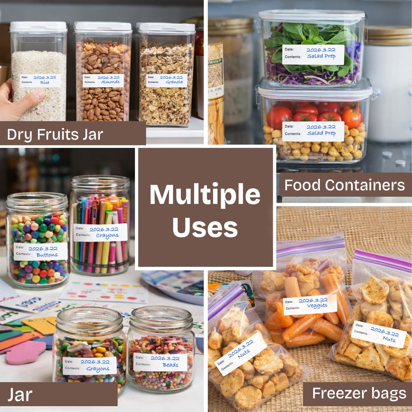 500 Pcs Food Labels, 1 x 3 Inch Removeable Freezer Labels, Water & Oil Resistant, No Residue, Easy Peel Off, Food Storage Labels for Freezer Bags, Jars, Containers & for Meal Prep, Perfect for Kitchen