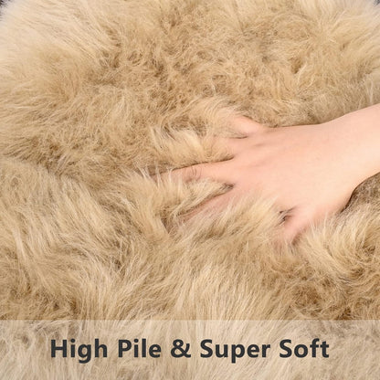 2 (1.6ft 1.6ft) Softlife Camel Faux Fur Sheepskin Chair Cover PCs Seat Cushion Pad Super Soft Area Rugs for Living