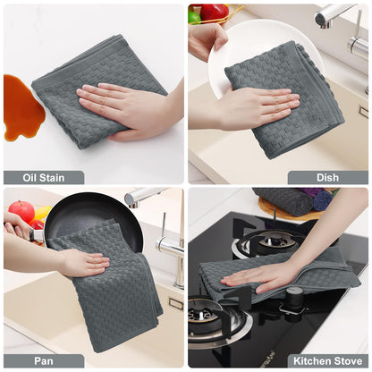 Homaxy 100% Cotton Terry Kitchen Towels(15" x 25", 6 Pack), Soft and Super Absorbent Dish Towels, 380 GSM Reusable Tea Towel with Hanging Loop, Pineapple Grid Designed, Dark Grey
