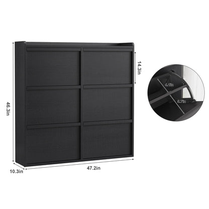 Patikuin Shoe Storage Cabinet with 6 Flip-Down Doors, Wooden Entryway Shoe Organizer with Adjustable Shelf, Hidden Hallway & Living Room Storage