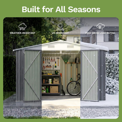 Greesum 10x12 FT Outdoor Storage Shed, Weather-Resistant Metal Tool Shed with Lockable Doors & Ventilation for Patio, Backyard, Poolside (Gray)
