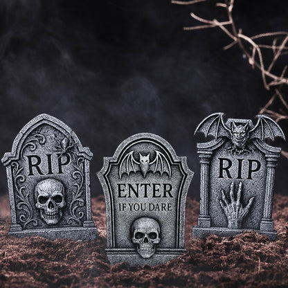 6 Pack Halloween Yard Signs Tombstone Set – 15 x 10 Inch Large Plastic Graveyard Decorations with Stakes, RIP Skull and Skeleton Tombstones for Lawn, Outdoor Haunted House and Party Decor