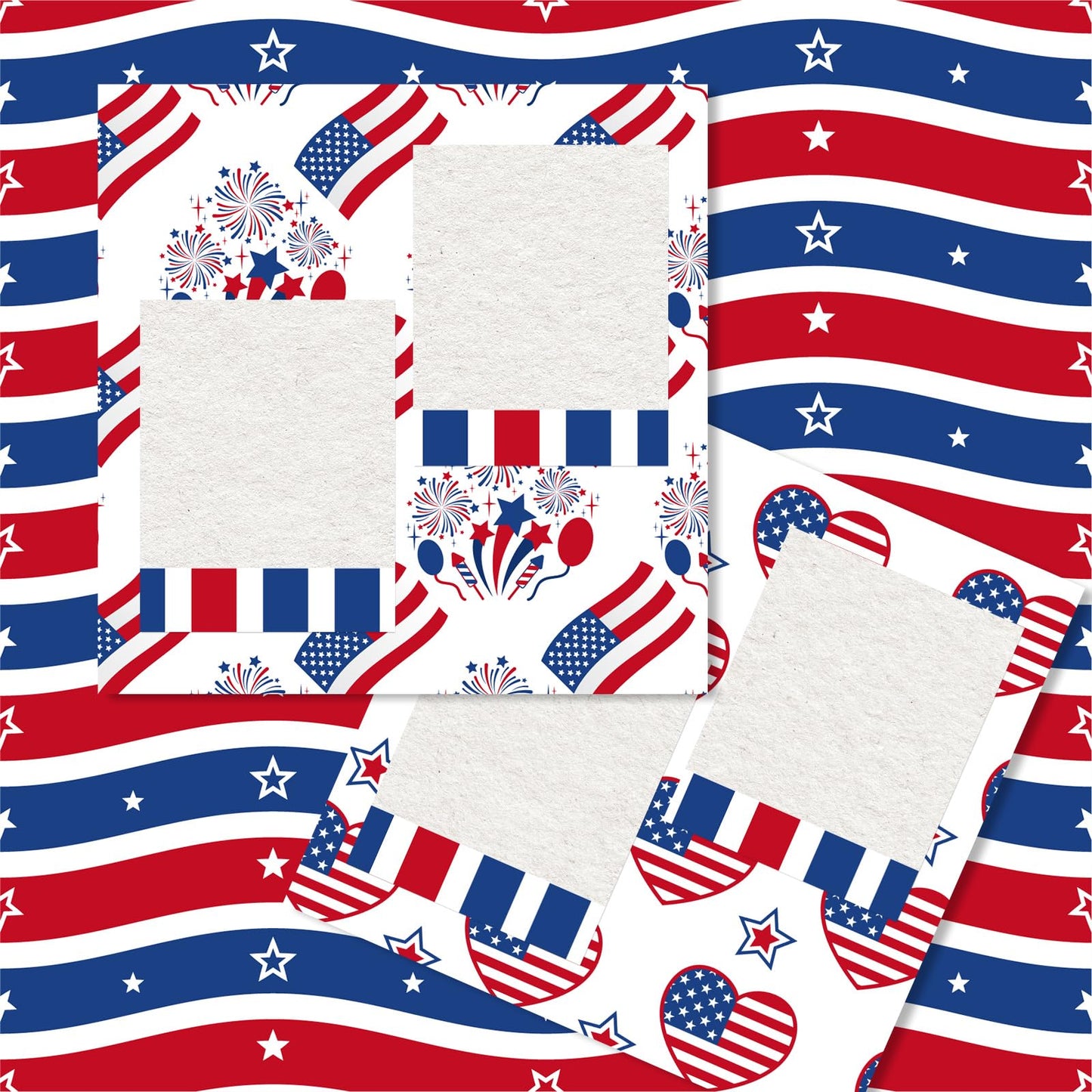 Whaline 40 Sheets Patriotic Pattern Paper Star Fireworks Stripe Scrapbook Specialty Paper 4th of July Double Sided Craft Papers For Independence Day DIY Card Making Photo Album Decor, 5.9 x 5.9 Inch