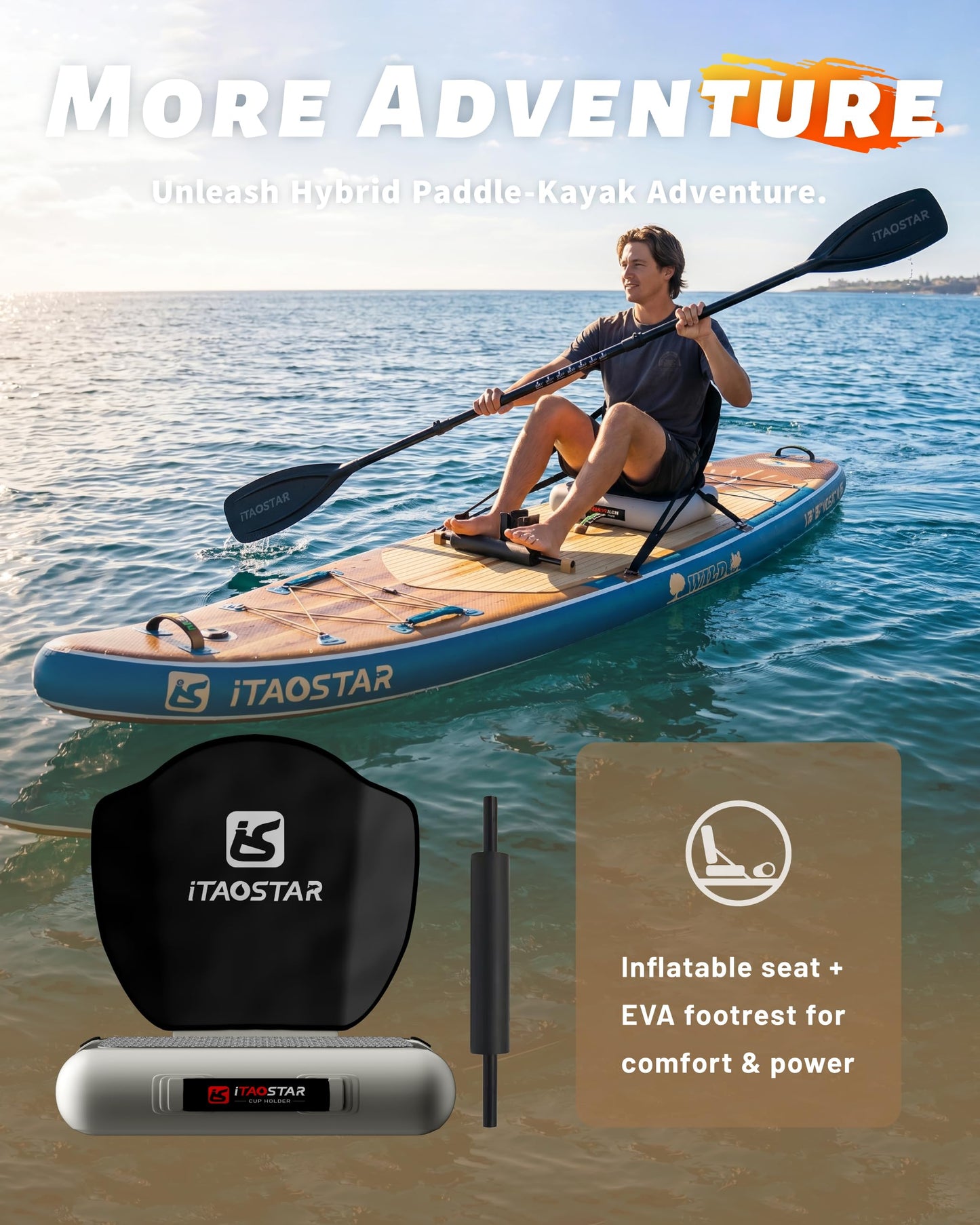 iTAOSTAR W02C 34" Super Wide Paddle Board, More Fun Inflatable Paddle Board with 5 Fins for Better Balance, Stand Up Paddleboard with Premium SUP Accessories for Adults of All Skill Levels