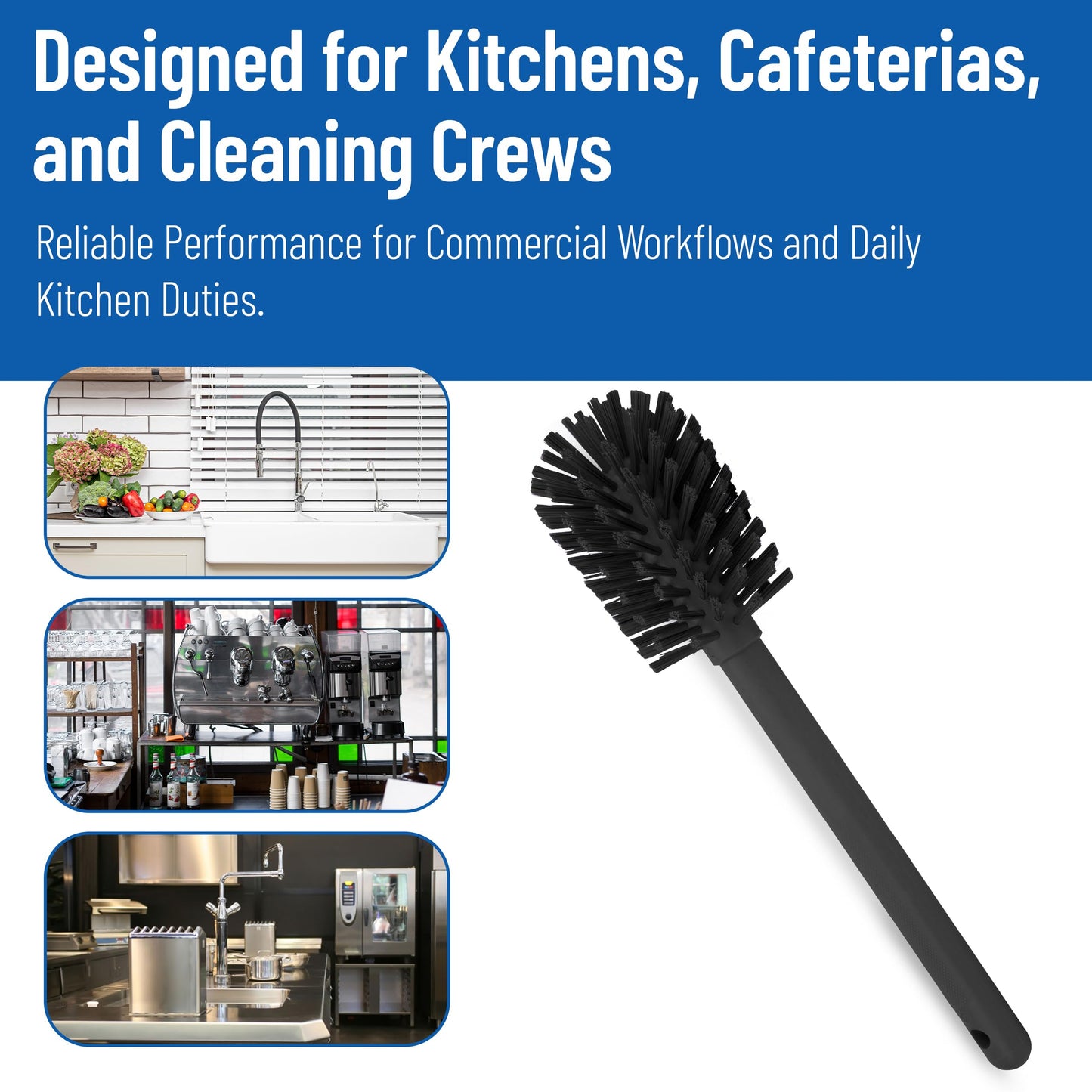 SPARTA 12 Inch Bottle Brush with Polyester Bristles and Plastic Handle, Color Coded, Large Round Head Cleaner for Bottles Jars and Food Service Equipment, Black
