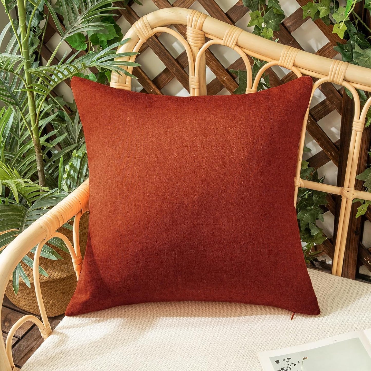 Woaboy Set of 2 Burnt Orange Outdoor Waterproof Throw Pillow Covers, Decorative Farmhouse Cushion Cases, 16x16 Inch