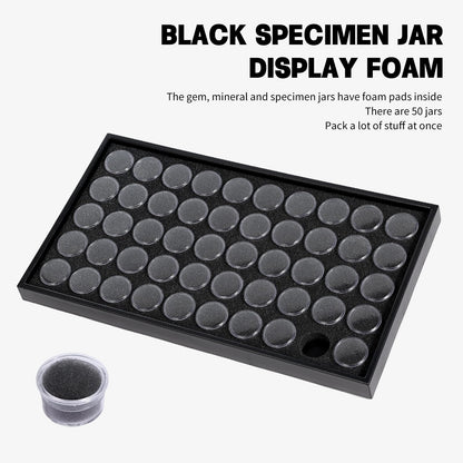 JasperKino 50 Gem Display Case Diamond Gemstone Storage Box, Small Round Plastic Containers Box Jewelry Organizer Container with Foam, Black Foam Gem Jars Showcase with 50 Gemstones Storage Jar