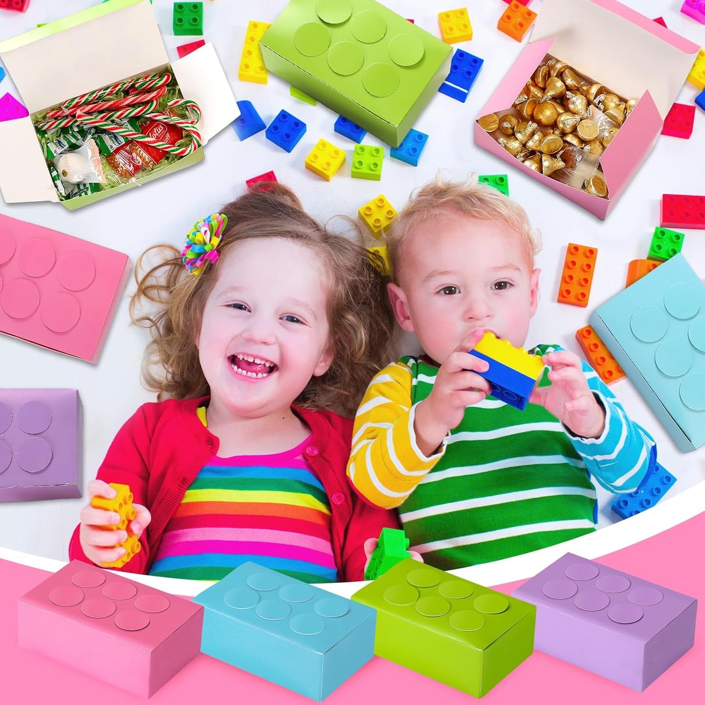 Leinuosen 24 Pieces Building Block Party Favor Boxes, Brick Theme Gift Boxes for Birthday Party Baby Shower