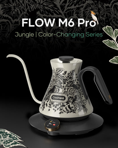 Cocinare Gooseneck Electric Kettle, ±0.5°F Precise Temperature Control, 1500W Fast Heating, Pour-Over Coffee & Tea, Stainless Steel, 0.6L (Color-changing Jungle Design)