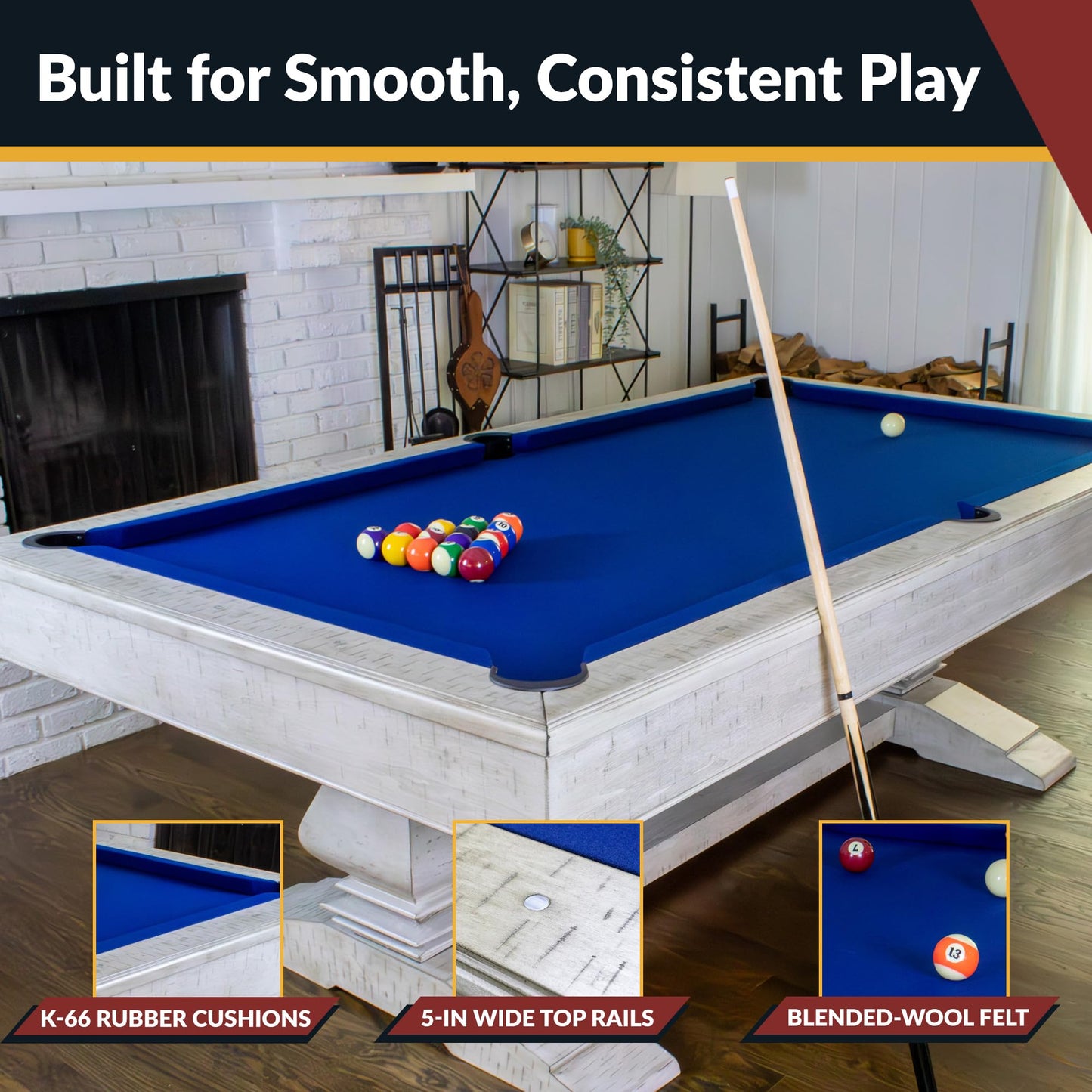 Hathaway Montecito 8ft Pool Table for Game Room – Billiard Table with Poly-Coated Non-Slate Playfield, Drop Pockets, Leg Levelers – Includes Cues, Pool Balls, Chalk, Triangle, Brush – Driftwood Finish