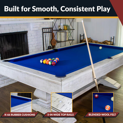 Hathaway Montecito 8ft Pool Table for Game Room – Billiard Table with Poly-Coated Non-Slate Playfield, Drop Pockets, Leg Levelers – Includes Cues, Pool Balls, Chalk, Triangle, Brush – Driftwood Finish