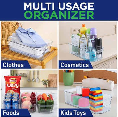 Multi-Purpose Refrigerator Bins - 8 Pieces Stackable Design Fridge Bin Organizer with Easy Grip Handles, Clear