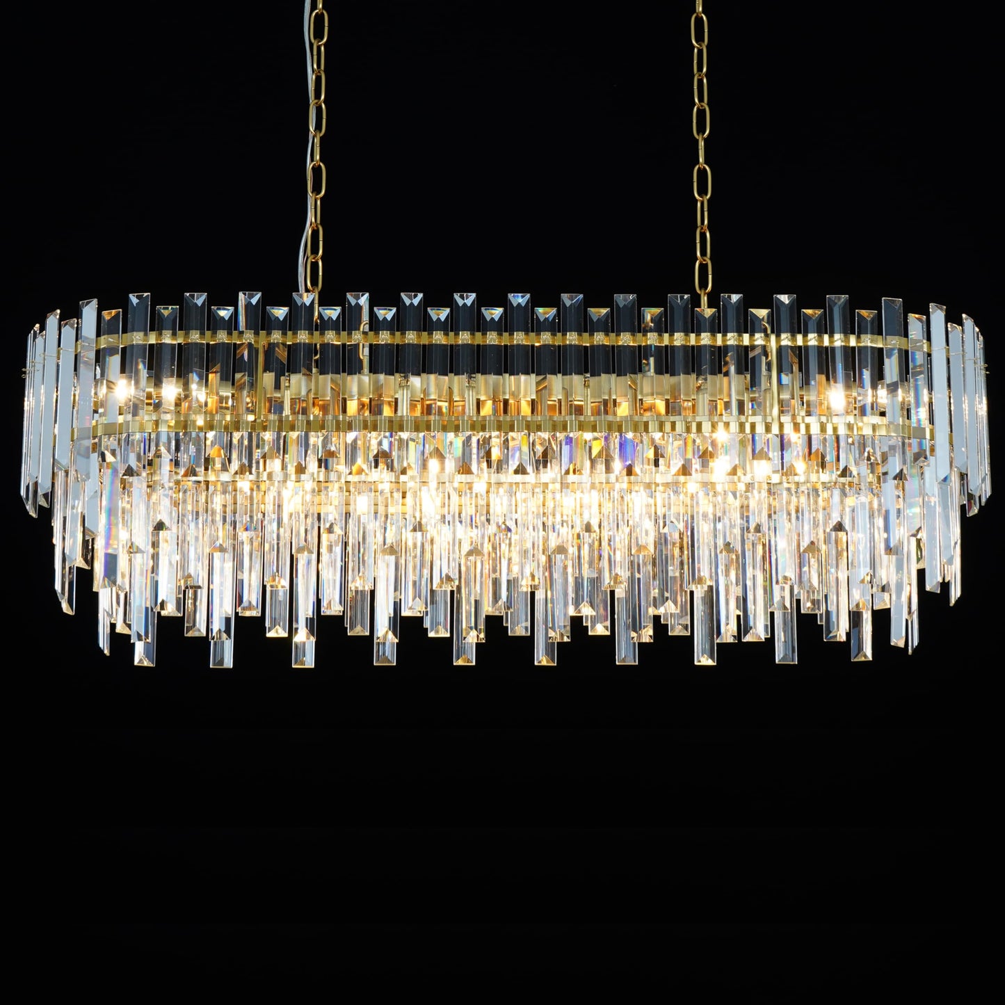 Lt-vt Modern Rectangular Crystal Chandelier Gold Finish Linear Pendant 10-Light Fixture for Dining Room Living Room Ceiling Lamp Contemporary Home Decor L37.4''