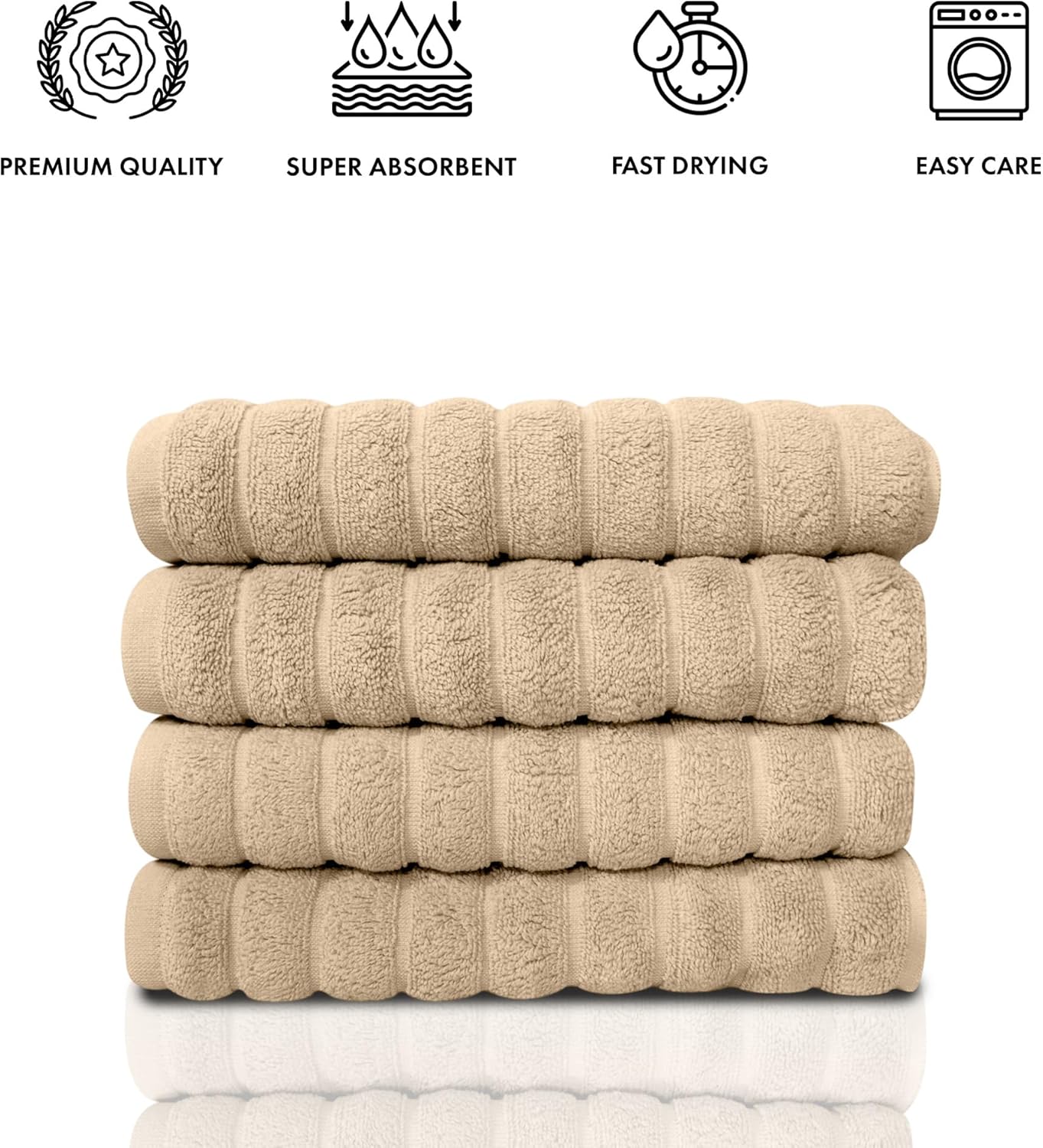 Classic Turkish Towels CTT Luxury Hand Towels Set of 4, 100% Turkish Cotton, Quick Dry, 20"x32", Almond Beige