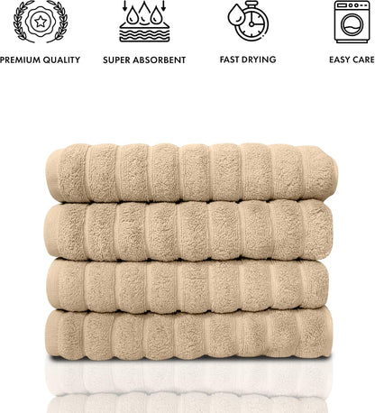 Classic Turkish Towels CTT Luxury Hand Towels Set of 4, 100% Turkish Cotton, Quick Dry, 20"x32", Almond Beige