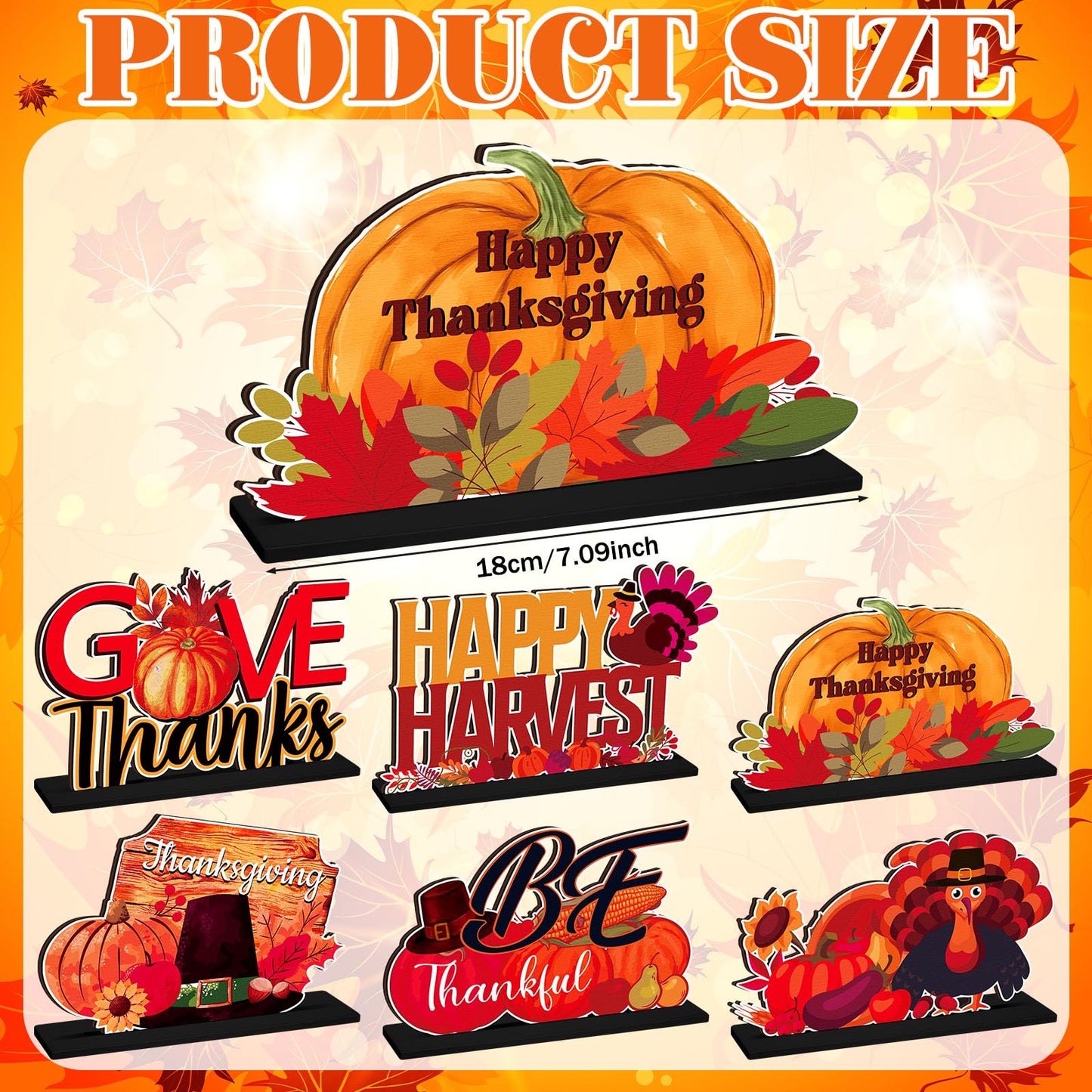 CroBlissful 6 Pcs Thanksgiving Wooden Table Decorations Happy Harvest Party Supplies Thanksgiving Turkey Pumpkin Table Centerpieces for Home Indoor Give Thanks Be Thankful Holiday Party Decor
