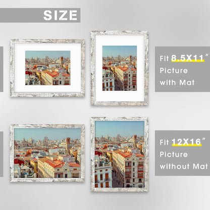 Frametory, 12x16 Picture Frame, Display Pictures 8.5x11 With Mat or 12x16 without Mat, for Poster Print Diamond Painting Wall Frame - Wide Molding (Distressed White)