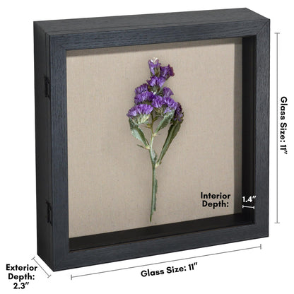 Americanflat Front Opening 11x11 Shadow Box Frame with Shatter-Resistant Glass - Silhouette Collection - Shadow Box Display Case for Tabletop and Wall Display - Black