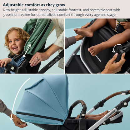 Mockingbird Single-to-Double Stroller 3.0 - Convertible Full Size Baby Stroller for 1, 2, or 3 Kids with 44 Possible configurations, Travel System Compatible - Oat