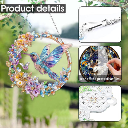SKRYUIE Bird Hanging Diamond Art Kits for Adults Pendant Suncatcher, Special Shaped Crystal DIY Pearl Diamond Painting Kit, Gift for Mother Spring Summer Window Wreath Decor 7.6 x 7.3 Inch
