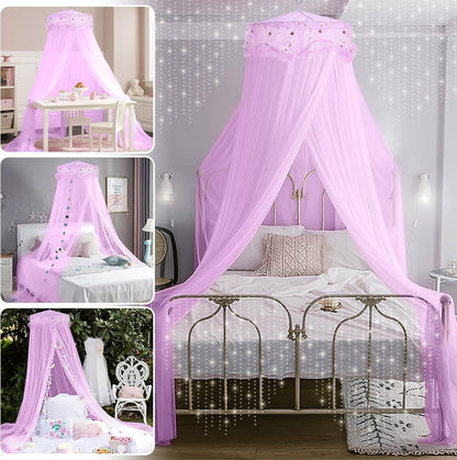 Jeteventy Bed Canopy for Girls, Princess Bed Curtain Net for Single to King Size, Quick Easy Installation (Purple)