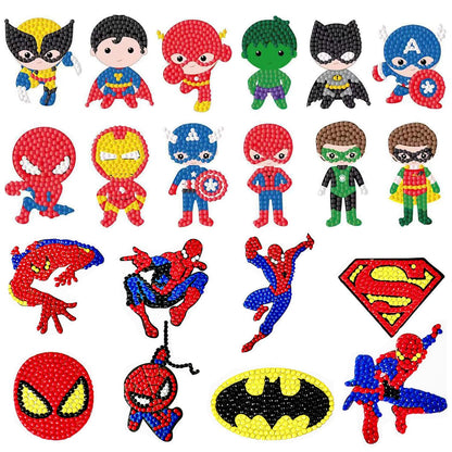 FLYSONG 5D DIY Diamond Art Stickers Kits for Kids, 20 PCS Hero Gem Stickers Beads Handmade Painting Making for Beginners Boys Children (Hero)
