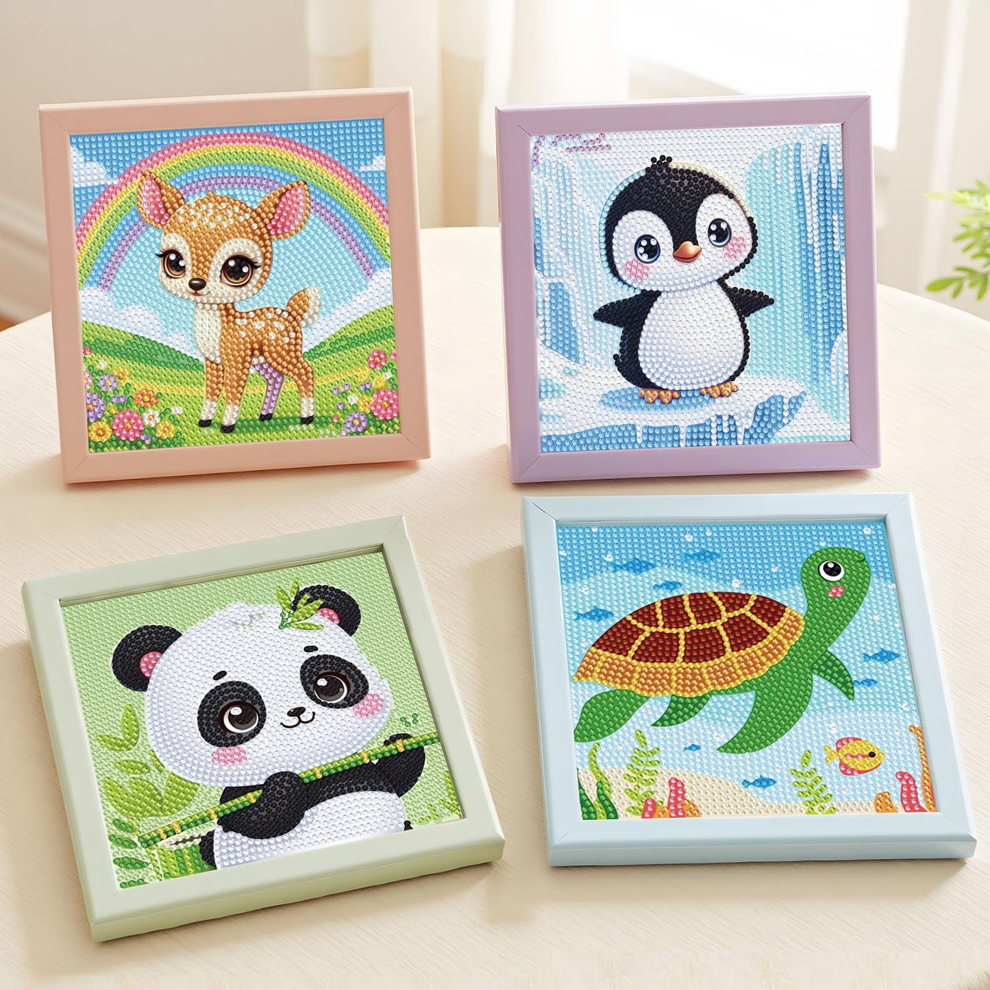 NANZHOO Diamond Art Kits for Kids, 6 Pack 5D Cartoon Diamond Painting Kits for Adults Beginner, Cute Animals DIY Big Gem Art Arts and Crafts for Kid Mosaic Kits for Gift Home Wall Decoration 6X6 inch