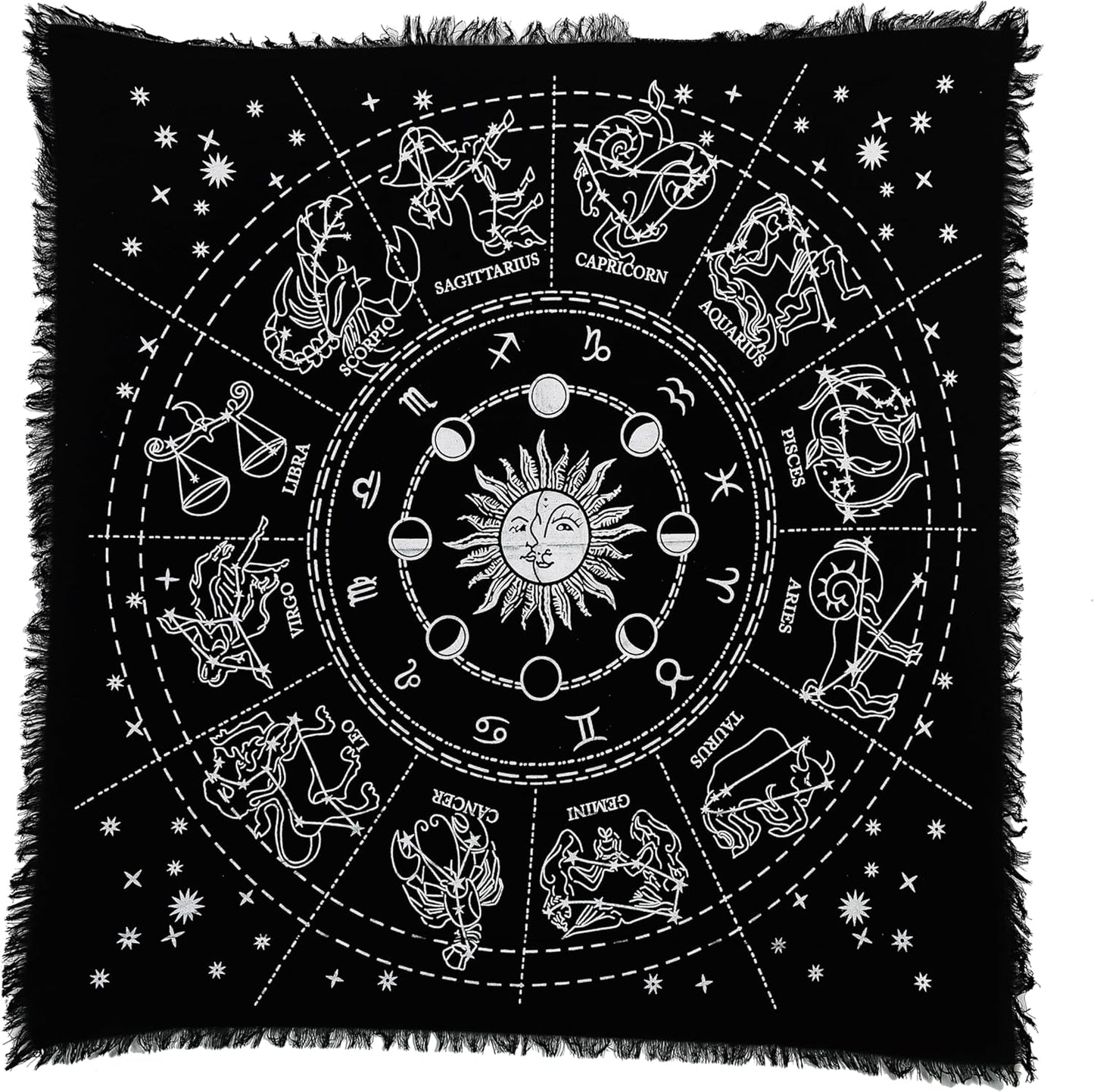 Indian Consigners Zodiac Altar Cloth for Witchcraft Tarot Spread, 36 by 36 Spiritual Square Cloth Galaxy (Zodiac Silver)