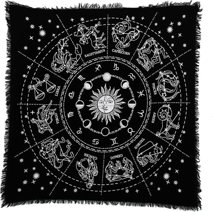 Indian Consigners Zodiac Altar Cloth for Witchcraft Tarot Spread, 36 by 36 Spiritual Square Cloth Galaxy (Zodiac Silver)