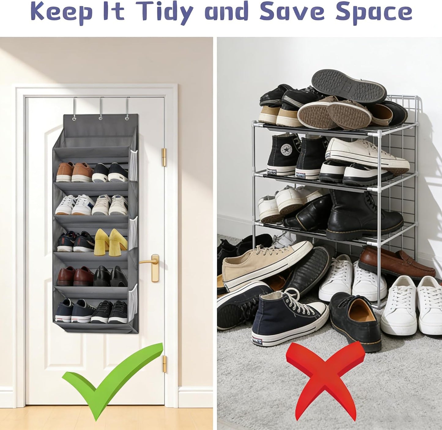 12 6 6 50lbs Closet, (1 Pack) Over the Door Shoe Rack Organizer Hanging Storage for Pairs of Shoes, Mesh Pockets + Deep