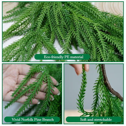 2Pcs 6FT Artificial Norfolk Pine Garlands, Real Touch Winter Christmas Pine Tree Wreath, Green Artificial Greenery Garland for Christmas Holiday Seasonal Indoor Home Decor Mantle