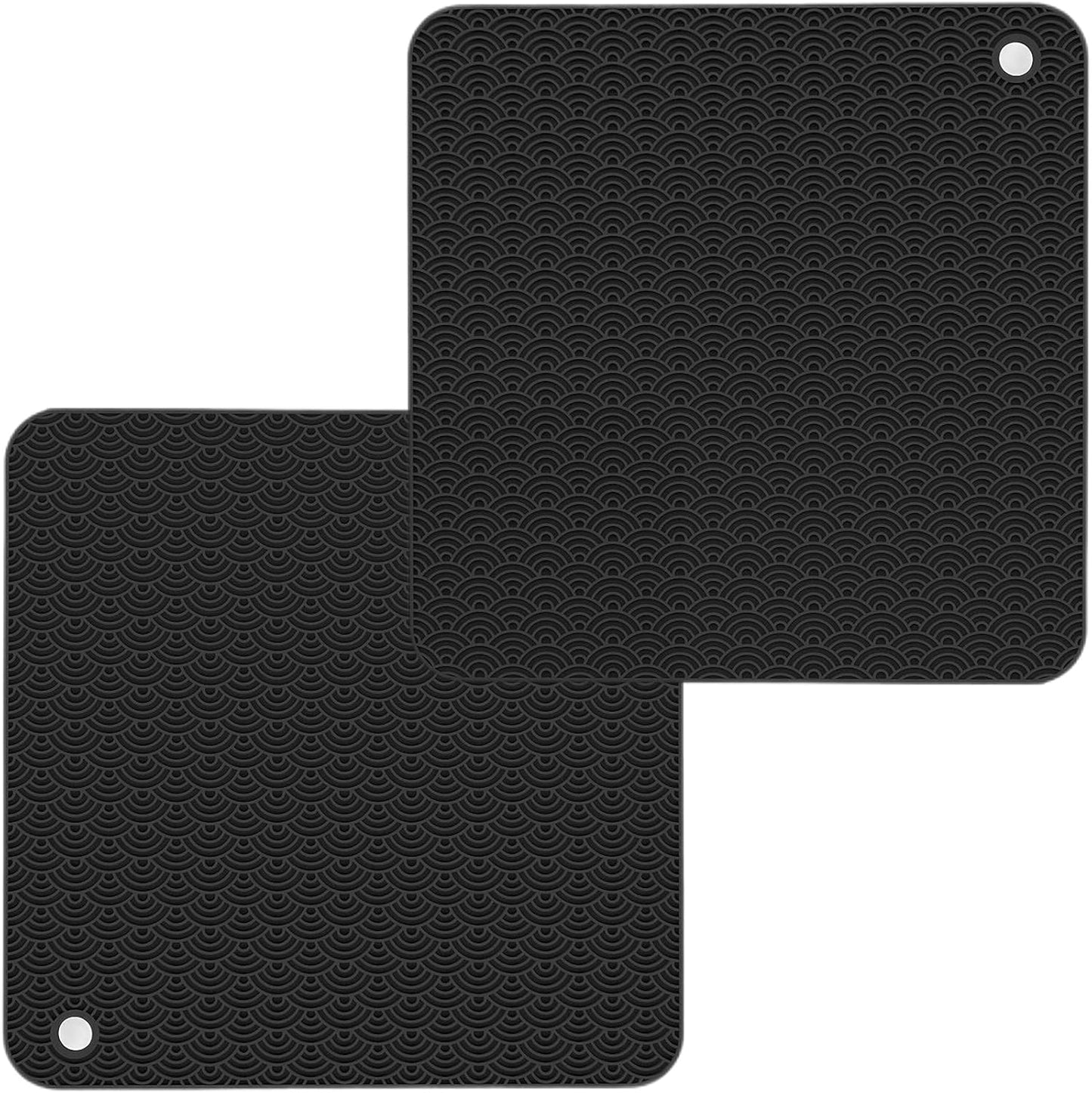 Silicone Trivets Mats for Hot Pots and Pans, Non-Slip Heat Resistant Hot Pads Set of 2, Black