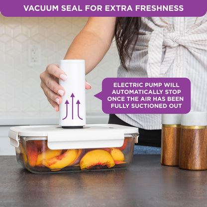 HOLDN’ STORAGE Vacuum Food Storage Containers, Set of 8 Glass Containers & Electronic Pump - Keep Food Fresh Longer, BPA-Free Glass, Leak-Proof, Ideal for Meal Prep, Marinating