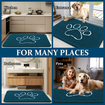 OLANLY Dog Door Mat - Absorbent Non-Slip Mud Mat for Muddy Paws | 35x24, Atlantic Blue, Quick Dry Chenille