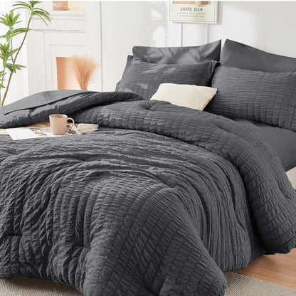 HYMOKEGE Twin Comforter Set - Luxury 5-Piece All-Season Bedding Set in Dark Grey | Includes Comforter, Sheets, Pillowcase & Sham