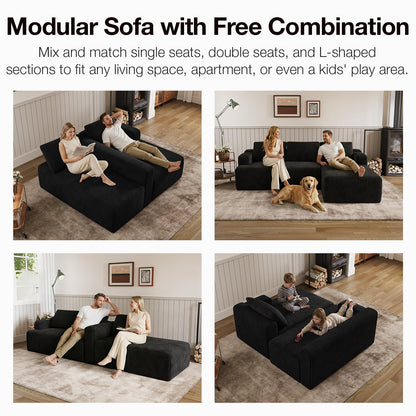 Novilla L-Shape Sectional Couches for Living Room with Smarts Coil® Support, 3 Seater Sectional Sofas for Living Room Bedroom, Corduroy Cloud Couch Sectional, No Assembly(Black, Right Hand Facing)