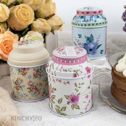 KINCHYGO, 6 Pack Mini Tin Box Floral Tinplate Empty Tins Canister Containers for Jewelry Storage Case