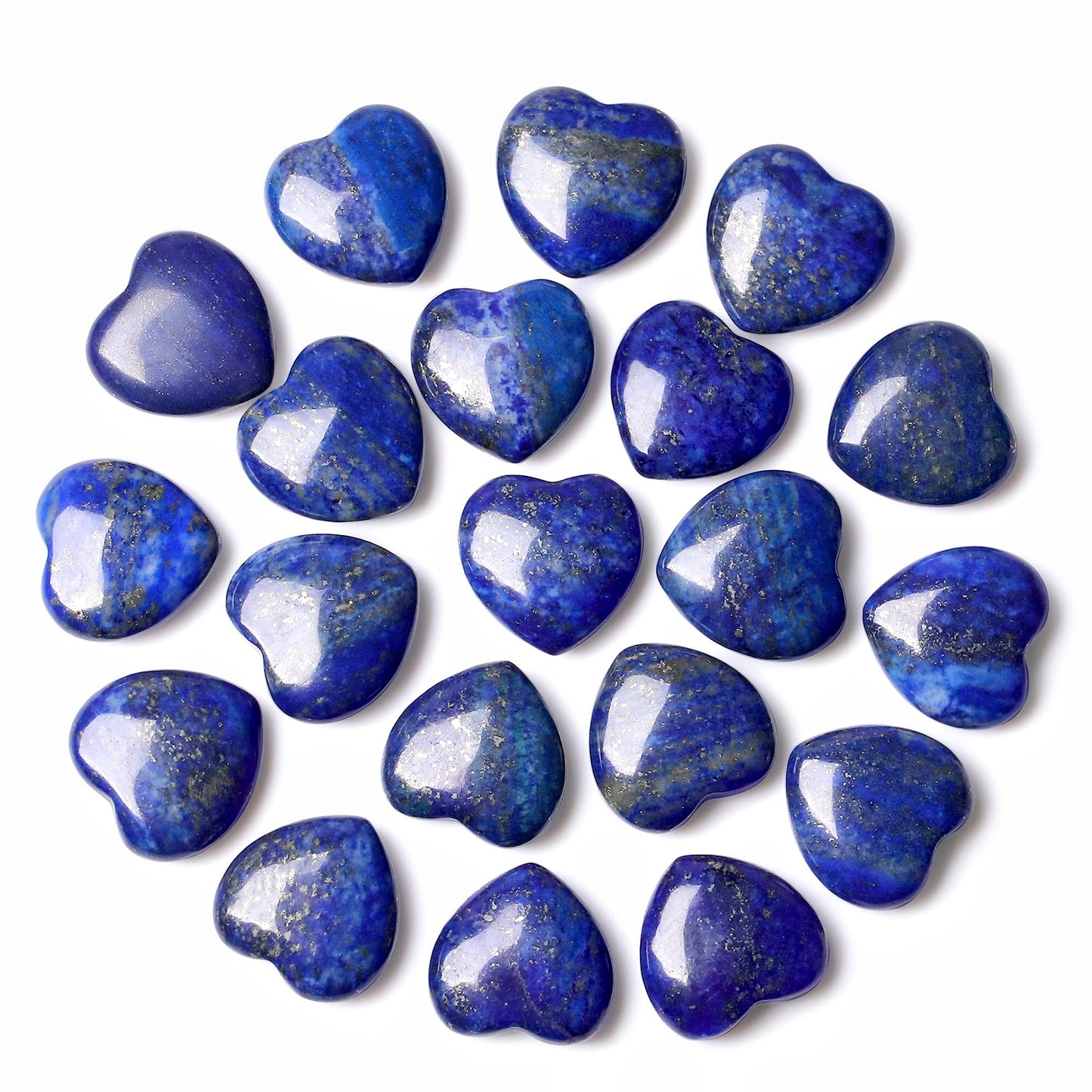 NUKAYAI 20PCS Lapis Lazuli Stone Crystal Heart Shaped Stones Polished Healing Crystals Natural Cute Pocket Trinket Gemstone Reiki Wholesale Set Balancing Meditation Mothers Day Bulk Gifts for Women