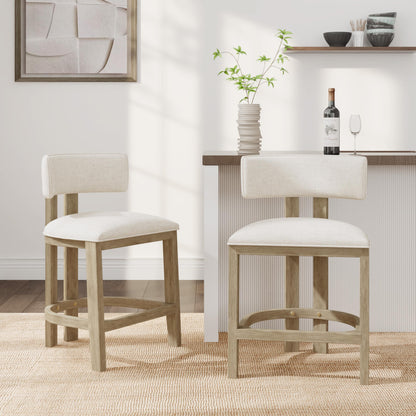 Christopher Knight Home Minso Wooden Counter Height Bar Stools Set of 2, Comfy Upholstered Barstools with Backrest/Footrest, Counter Stool for Kitchen Island/Home Bar Table, Light Ash + Beige