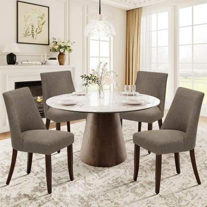 COLAMY Upholstered Dining Chairs Set of 4, Mid Century Modern Kitchen Chairs with Back, Farmhouse Fabric Side Dining Room Chairs with Wood Legs for Dining Room Restaurant, Brown
