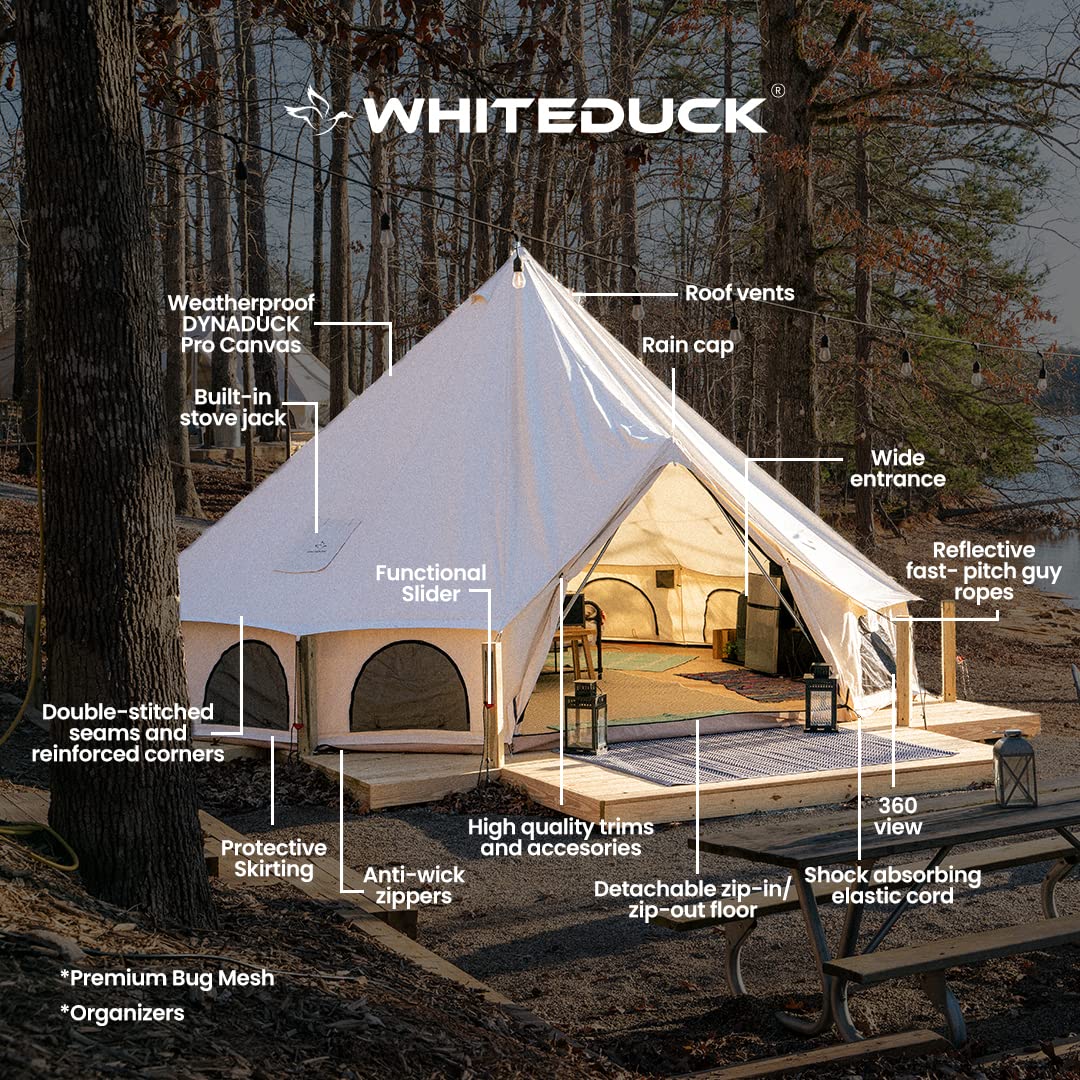WHITEDUCK Avalon Canvas Bell Tent - Luxury All Season Tent for Camping & Glamping Made from Premium & Breathable 100% Cotton Canvas w/Stove Jack, Mesh (13' (4M), Water Repellent)