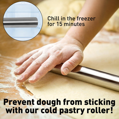 Zulay Kitchen 15.9 inch Professional Stainless Steel Rolling Pin - Lightweight Metal French Rolling Pin - Perfect for Baking, Fondant, Pizza Dough Roller, Dumpling