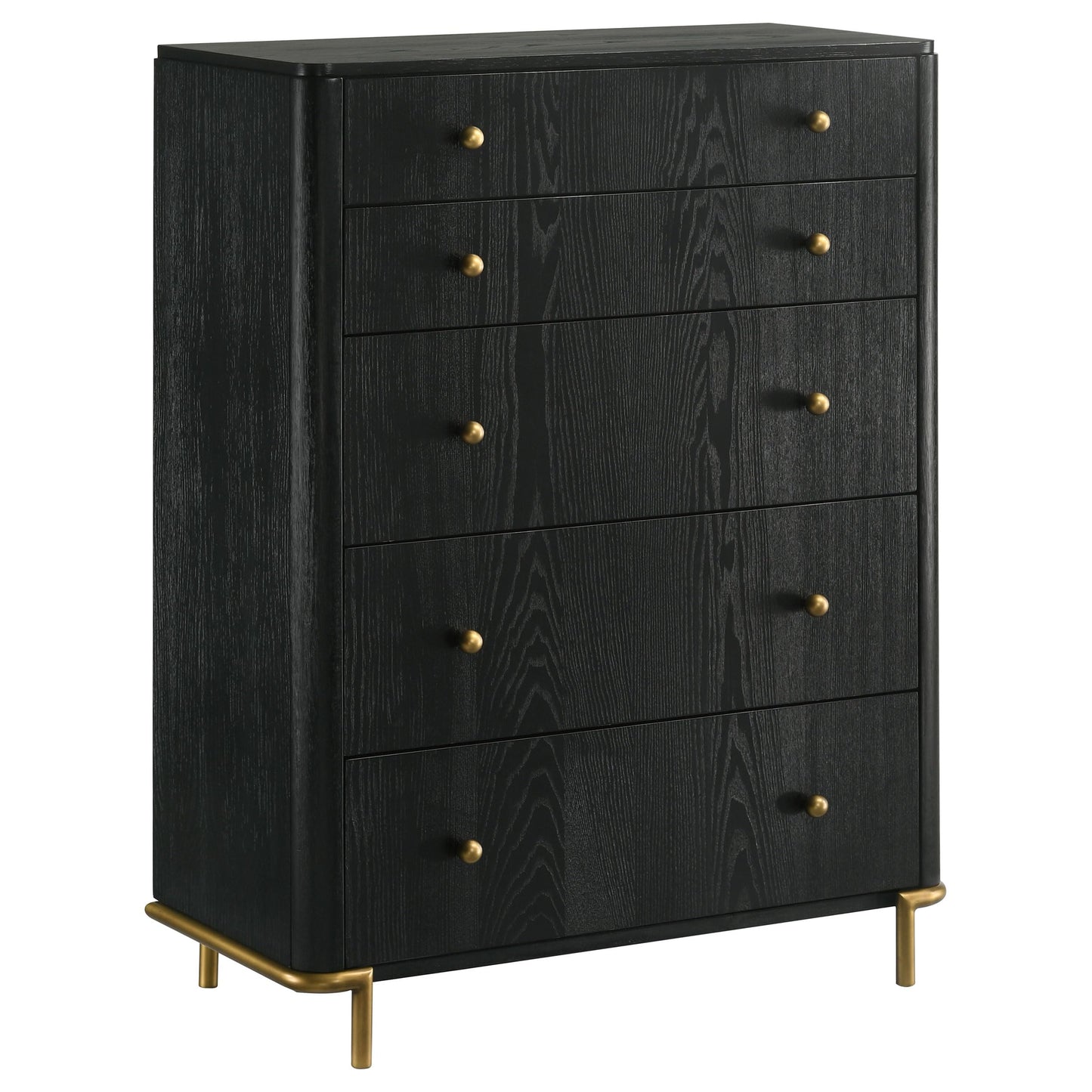 Coaster Home Furnishings - Arini - Wood - 5-Drawer Chest with Rounded Corners, Gold Knobs, Hidden Drawer and Wire-Brushed Finish - Coastal - Bedroom - Black - 224335