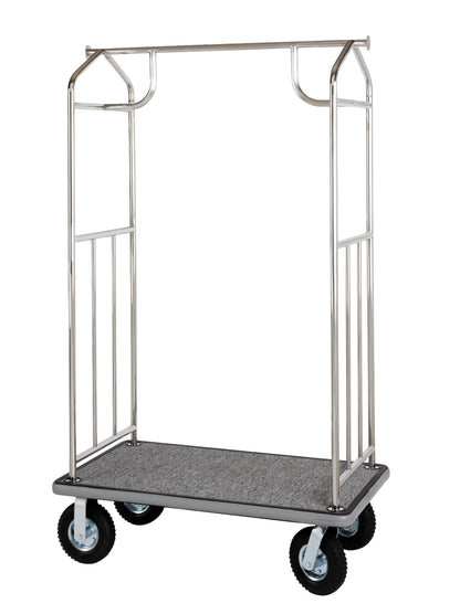 Wholesale Hotel Products Stainless Steel Luggage Cart – 800lb Capacity – Bellman Cart w/ 6” Air Filled Tires & Gray Carpet, for Hotel, Resorts, Condos, Commercial Use (Value Valet Series)