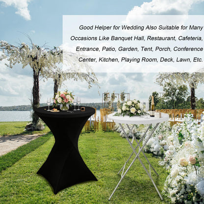 HTVSHEE 2 Set 32" High Top Table Round Folding Cocktail Tables with Removable Legs & 2 Stretch Covers White Tall Bar Table for Wedding Party Patio Events