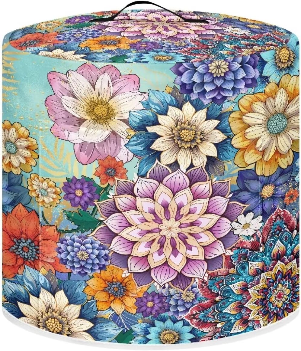 Insulated Pressure Cooker Cover, 3 Qt Dust Cover with Pocket for Spoon/Utensils, Blooming Flower Purple Blue